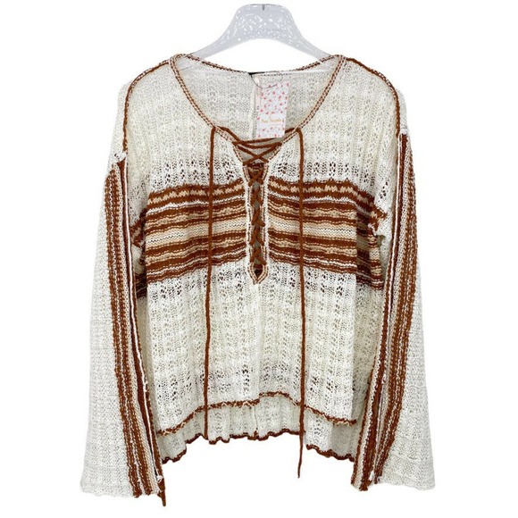 Free People Boho Marina Bay Crochet Open Knit Lightweight Lace Sweater Size XS - Picture 3 of 10